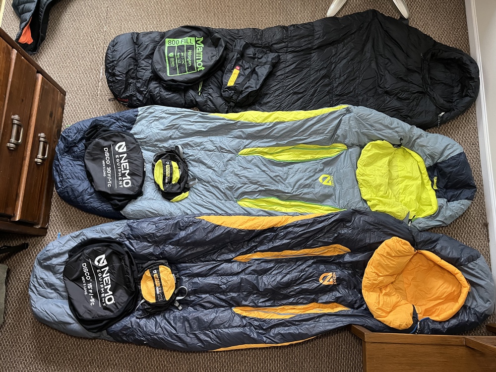 15F Nemo Disco Long and 30F Marmot Hydrogen Sleeping Bags PRICE DROP