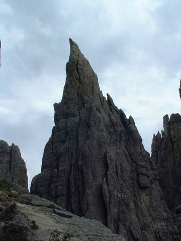 Eyetooth from downhill in the Spire Four-Five gully.