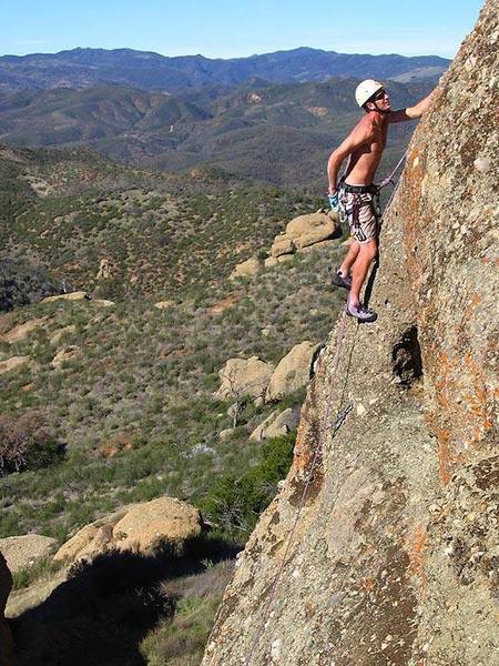 Larry Harris on Millennium 5.10, Big Rocks.<br>
Photo Tom Slater