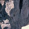 Greg Cameron on the crux of Cary Granite, first ascent, 1990.