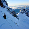 Crossing the upper Reid glacier.  Illumination rock and saddle in the background.