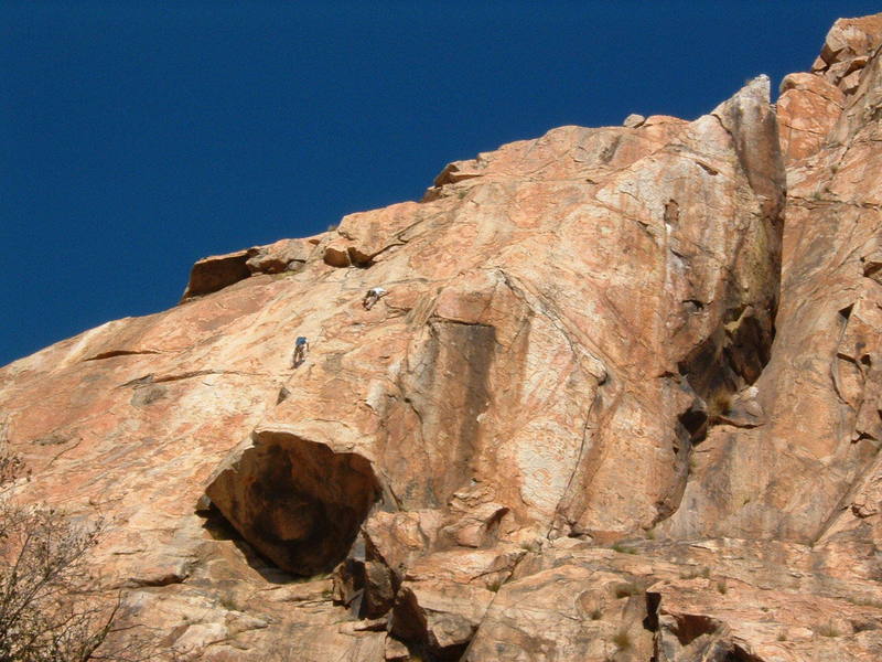 ECM Left Wall, climbers on Leonids (5.9)