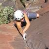 Carina Eady-Toledo leading Head Cheese 5.9, that climbs just two the right of "Everyday 5.3"