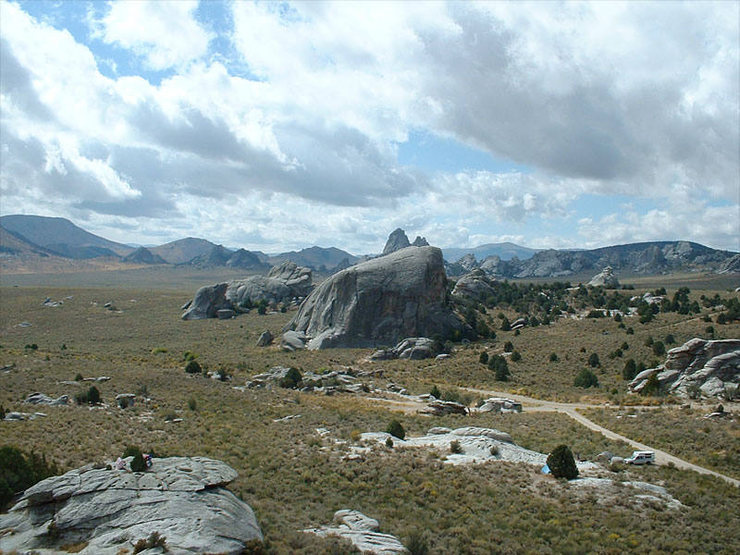 A distant shot of Elephant Rock taken from the top of Practice Rock.