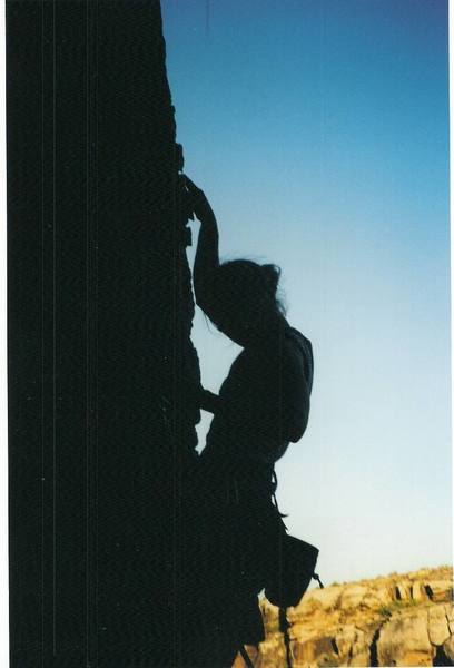 Melissa climbing at the gap.