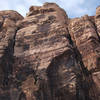 Climber on the upper pitch of Birdland.