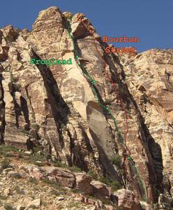 The north side of Whiskey Peak with Bourbon Street and Frogland marked.