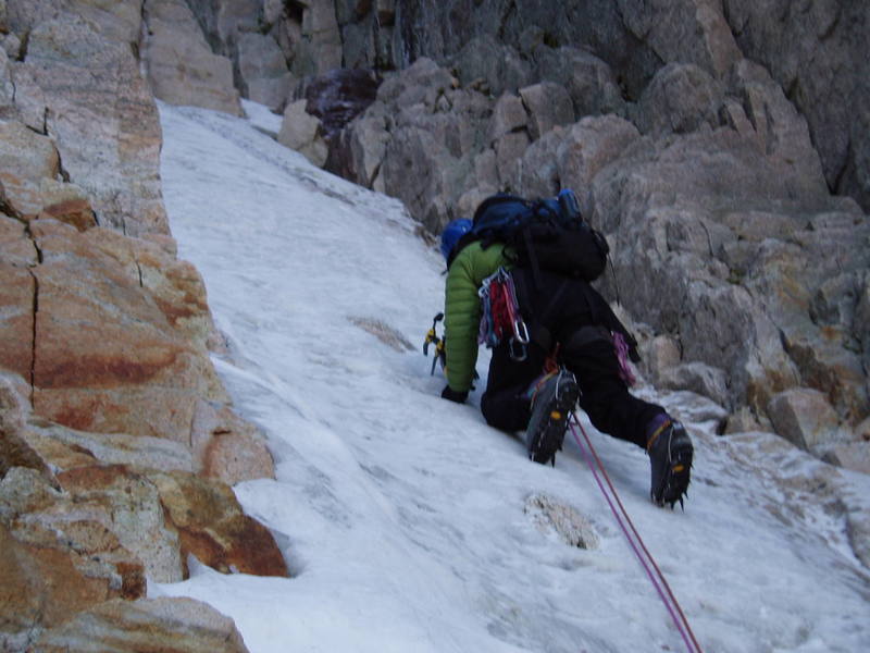 Phil Sabet experiencing pristine ice conditions in the Notch Couloir on September 12th, 2005.