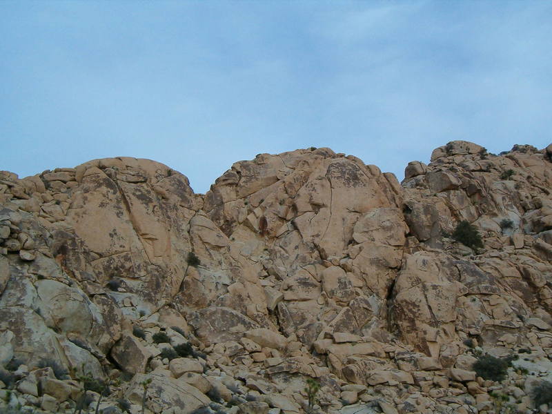 An overview of the Gilligan's Island area, with (l-r) Ginger's Face, Mary Ann's Face and the Gilligan's Island Crag (right foreground).