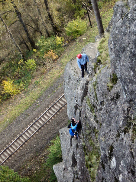 Climbers on third pitch and at third pitch anchors.