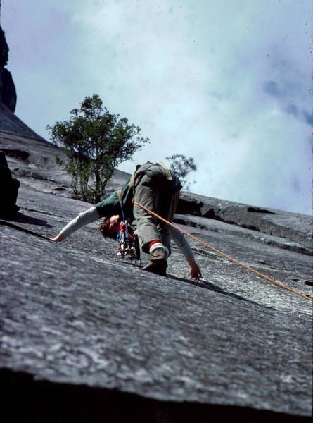 Marginal Line 5.9 on the Apron in 1980. That was the rather low pinnacle of my slab climbing career. I could never do runouts like this these days.