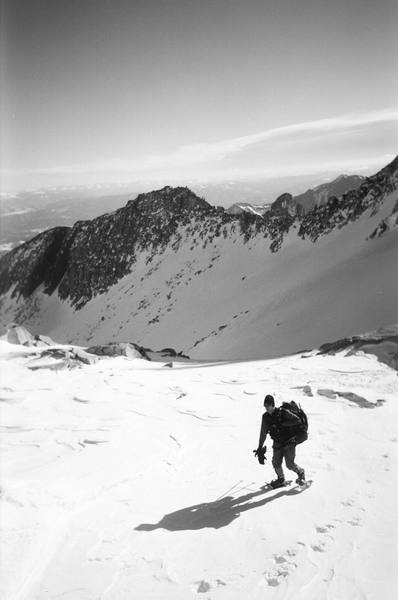 Matt reaching the col below K2 after sunrise