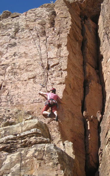 Christa Cline starting the steep upper headwall.