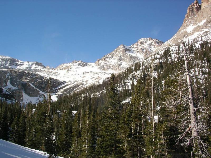 The first view of McHenry's Peak from the approach down Glacier Gorge. Taken on 3/4/06.