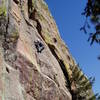 The final difficult move at 10 something. I did this as a layback. Tony face climbed it straight on. Photo by Tony Bubb.