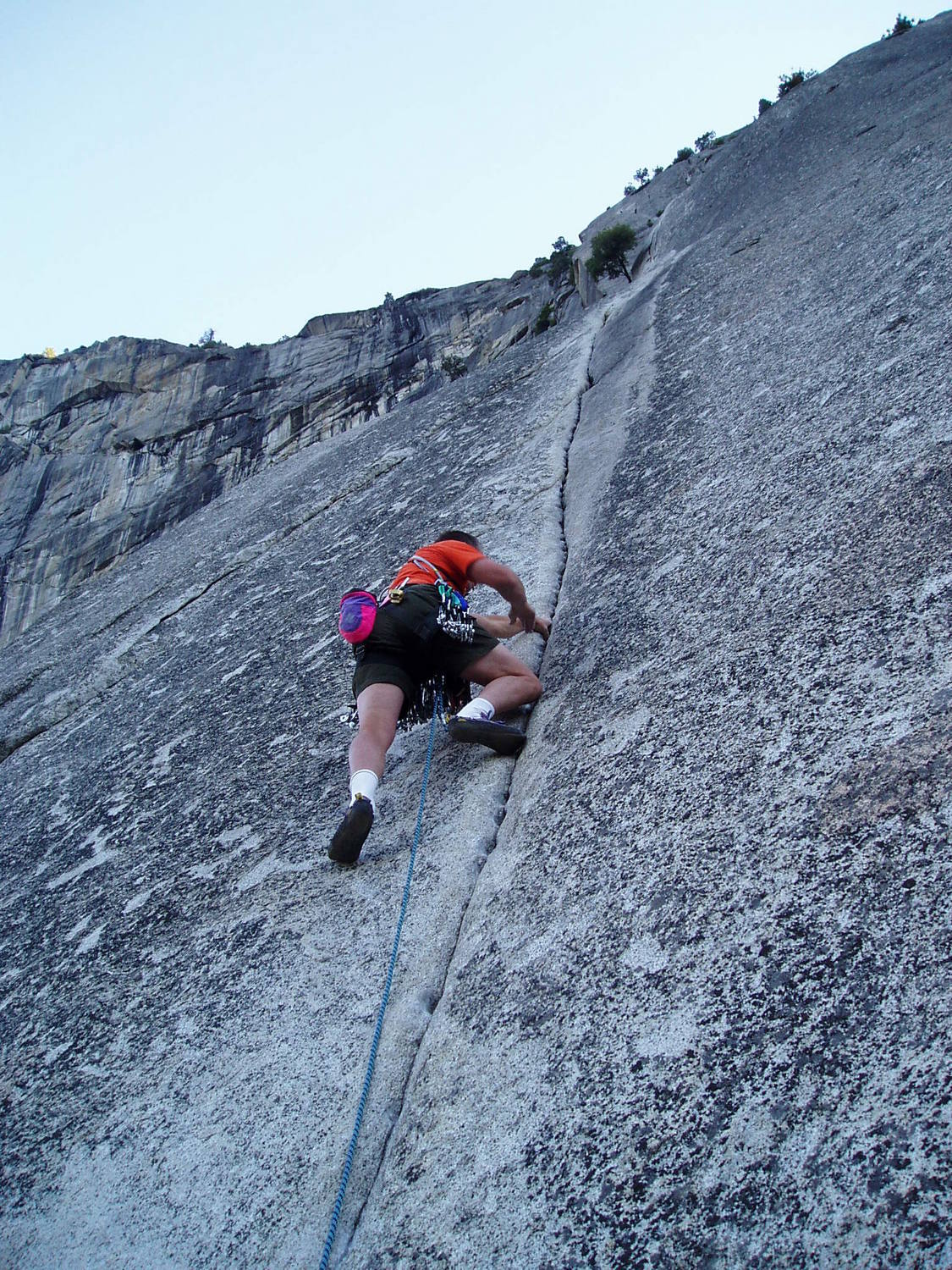 Brother Paul leading P1 on the famous pin scar pockets that in great part  led to the clean climb revolution of the early 70s. You might be able to  get a mediocre