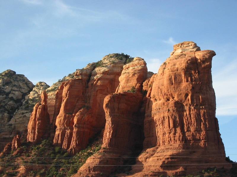 Coffee Pot Rock.  The original route starts on the opposite side, and finishes up the left sky line.  The South Spout is visible as the crack in the shadows on the right.