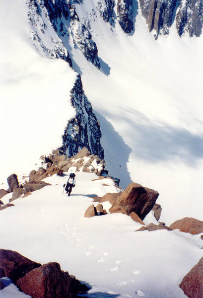 Marc Burns crunches his way up what's usually a rock scramble.