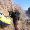 The late Erica Kutcher stashing the "Trash Raft" on our approach to Barney Rumble Tower.
