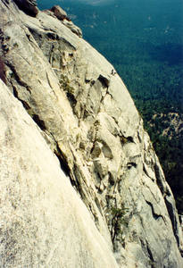 Climber on the left finish, as seen from Vampire.