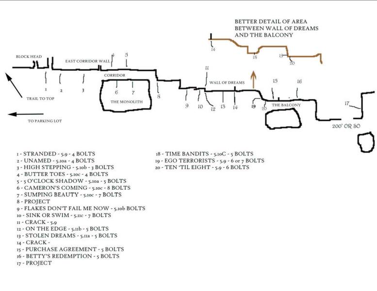 Route map of climbs on the New Side (courtesy of Scott Halliday).