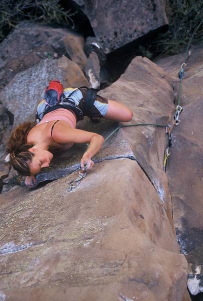 Meaghan climbing Left Wing.