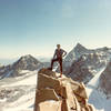 Chris Owen on the East Arete in 1984, Mt. Sill behind.