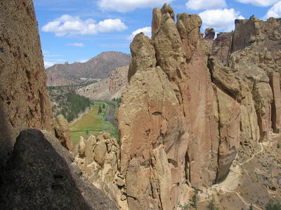 East side of Christian Brothers as seen from top of White Satin route on the Smith Rock Group (July 2005).