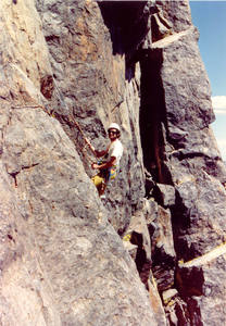 Hanging belay start of P8 "The Shallow Dihedral"