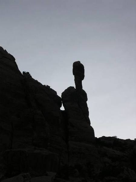 Nice silhouette of the lightbulb!  I ended up hiking/easy soloing to above where the tower meets the butte and then climbed down/up to where the bolt ladder starts.