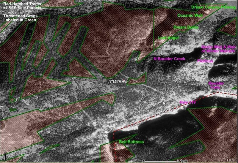 Bell Buttress and Dream Canyon with Land Sale blocks marked.