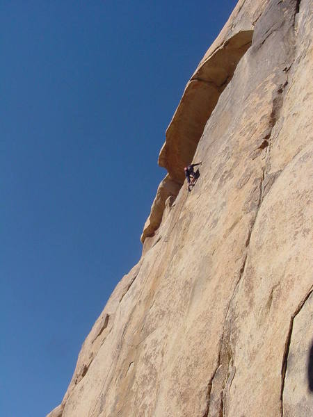 Bobby P. at the second sequential / technical crux (11+) on the first pitch enroute to the anchors.