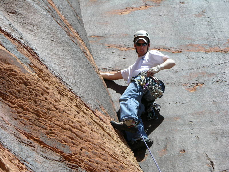 Here I am lead up this unnamed climb.  I am not sure what the rating is, so I will just got with what the books says.  It's a good little climb.