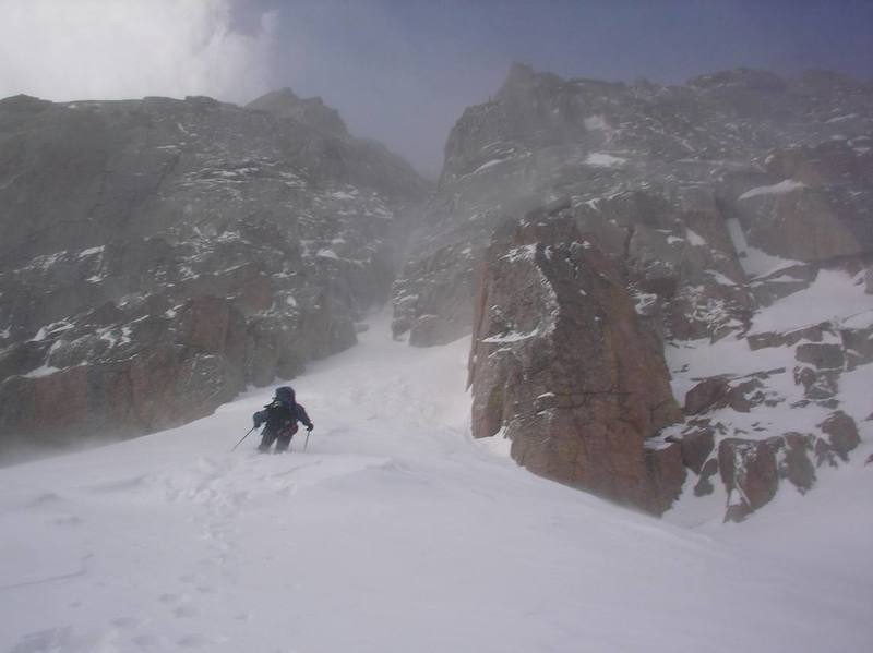 Eric taking a turn kicking the steps to the base of the Hourglass Couloir on 4/8/06.