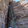 Approaching the top of NE Arete pitch 3.