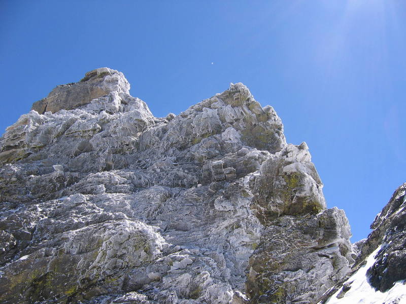 looking up the North Face from Dicker's Peck.  Not a good day to climb.