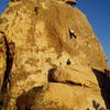 The West face of Lava Dome.  The climber on the left is on Standing Ovation with the climber to the right on Mauna Kea