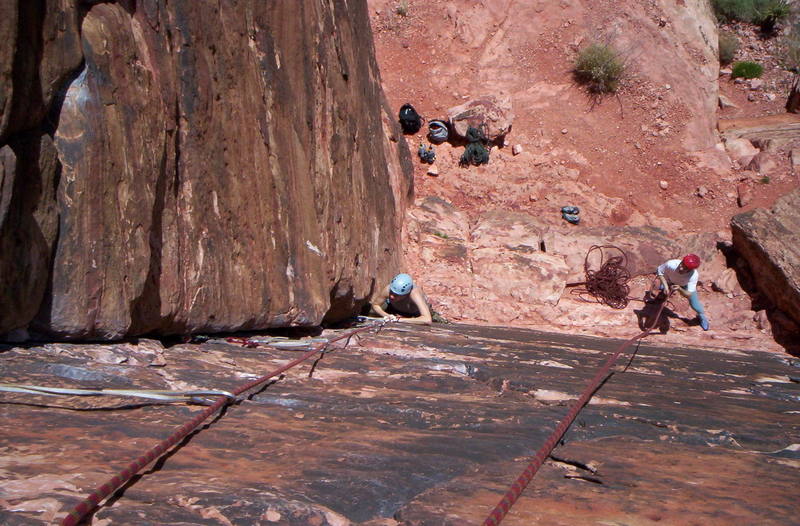 One of the nice climbs in Moderate Mecca.  A good place to learn trad with some short and easy routes.