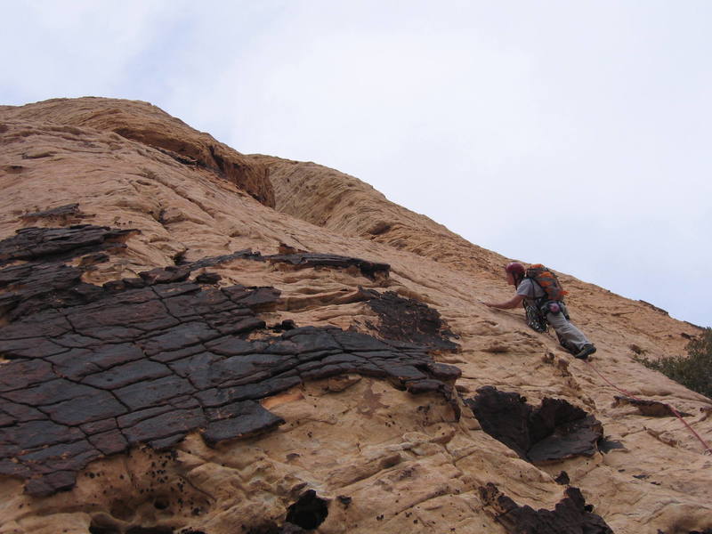 The start of some runout face climbing, our pitch 6.