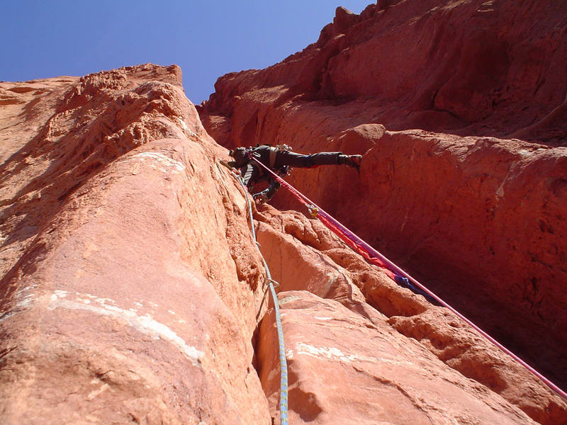 Wade stemming up the start of pitch 3.