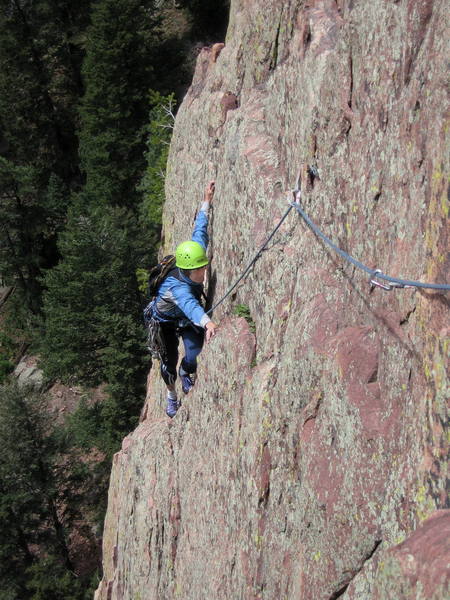 Jean Aschenbrenner working up the ramp near the end of P4.