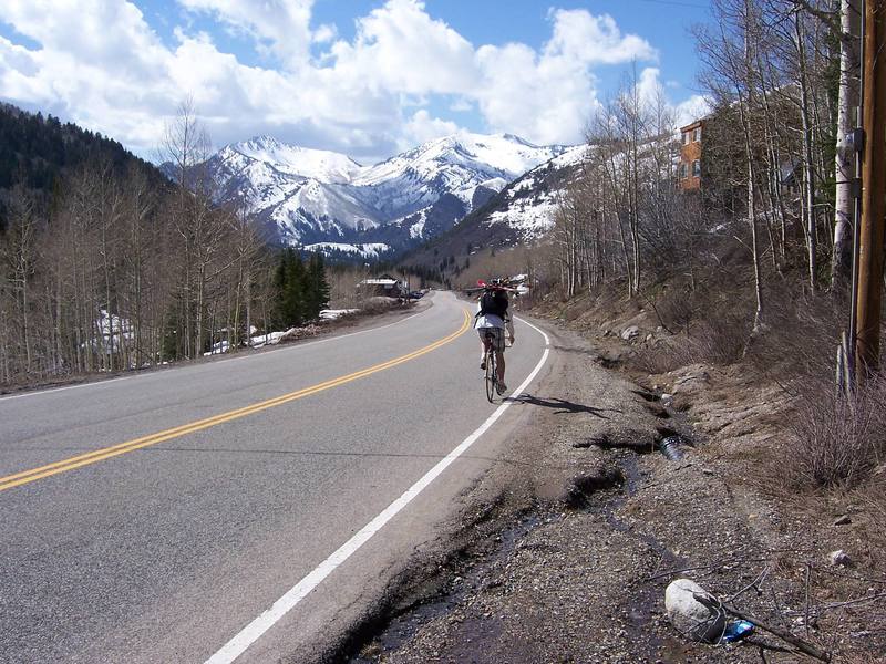 Doing a bike ski from home to Solitude's ski patrol shack and back on April 30th, 2006.