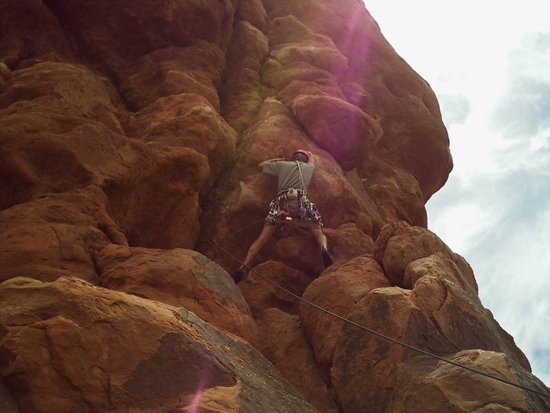 The start of Owl Rock(west crack) 5.8, Arches National Park.