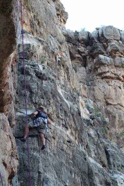 Brian just past the crux on Fist Full of Dollars!!  Have fun on this one!!