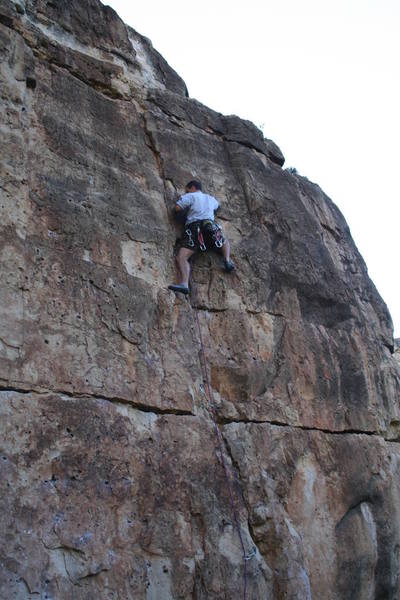 Bro Dalon leading Back to Basics; he is just past the third bolt and by the second crux on the route.