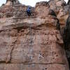 Great shot of the route You Don't Know Jack $*!#.  Sheri is at the anchors, pretty fun route with lots of great holds all the way.