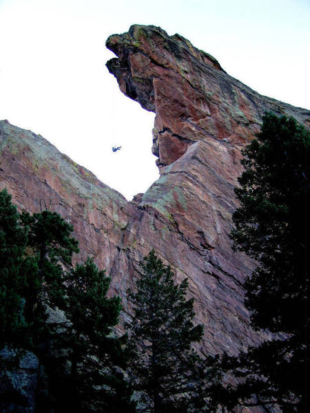 The Maiden.<br>
<br>
When I first discovered I love airy rappels. <br>
<br>
It was one of the most beautiful short moments of my life.<br>
<br>
Of course, my outlook of airiness might have been twisted if rapped on a windy day. Yikes!<br>
<br>
Photo credit: John Hegyes.<br>
