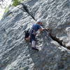 Thin edging and secure foot jams make for interesting sequences up the crack.