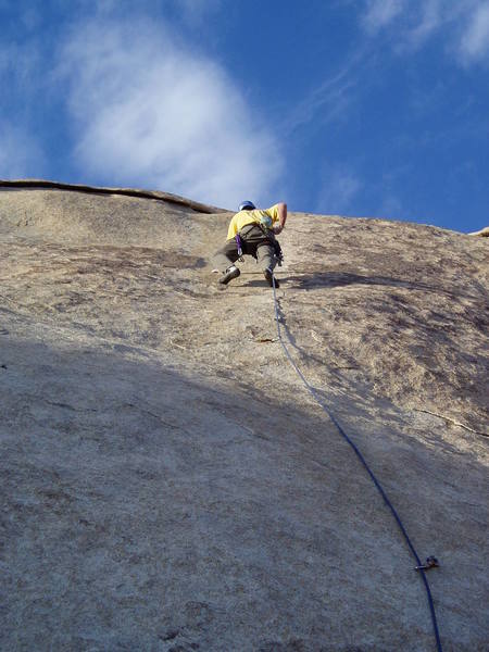 Climbing does ease up by a grade or so and it's such a relief at this point you can really enjoy the climbing.  Still a bit run out but nothing like below!