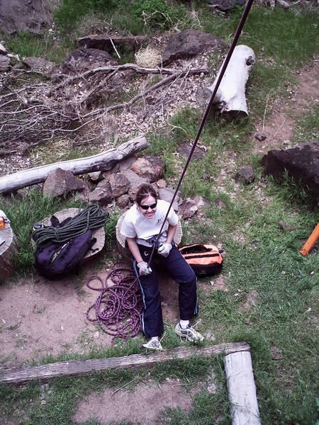 Christie belaying at the Philosophy Wall at Crawdad Canyon.